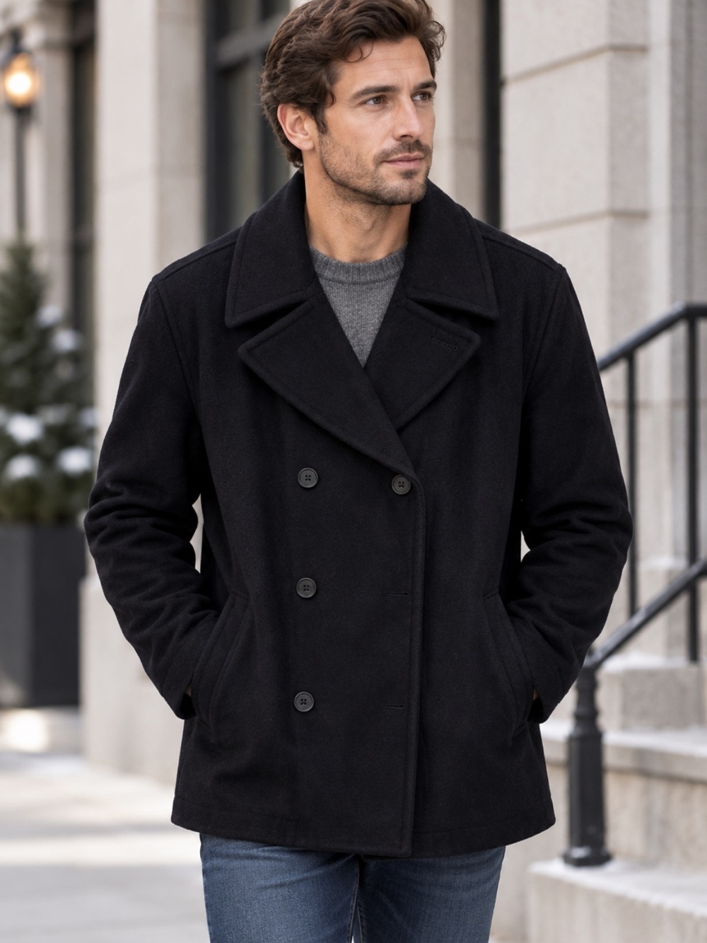 J. Crew Wool Blend Double Breasted Peacoat Winter Jacket Black Large